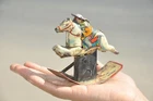 Vintage Wind Up Jumping Horse Rider Litho Tin Toy, Japan