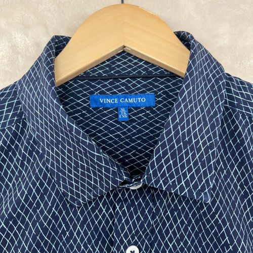 Vince Camuto Men's Size XL Blue Geometric Stretch Short Sleeve Casual Shirt - Picture 2 of 9