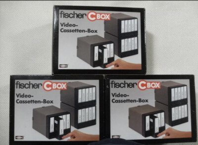 Vintage Lot of 3 Fischer CBox for 5 VHS Tapes Storage Box Made in Germany - NEW