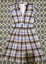 Vestido de verano de algodón a cuadros de guinga French Connection talla 2 elegante pastel