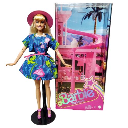 OOAK Barbie The Movie Doll wearing Blue Flamingo Dress Pink Hat Summer Decor