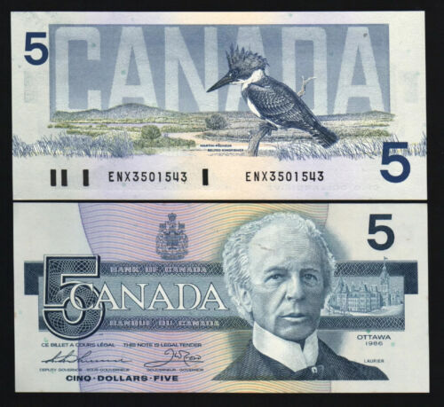 Canada 5 DOLLARS P-95 1986 *ENX* REPLACEMENT AUNC KING FISHER LAURIER BANK NOTE - Picture 3 of 6