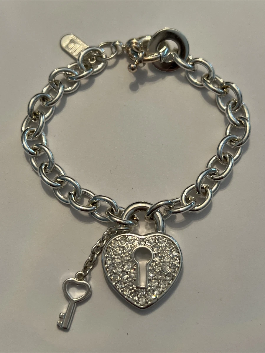 JLO JENNIFER LOPEZ Rhinestone HEART Charm Tag Silver Plate Bracelet 7.5 |  eBay