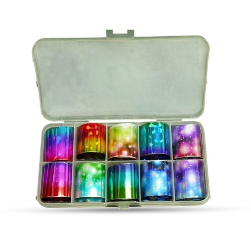 10 rollos/caja de láminas para uñas arte en uñas envolturas de láminas adhesivas brillantes calcomanías - Imagen 33 de 50