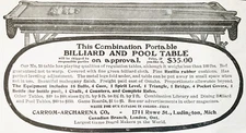 Carrom-Archarena Co Combination Portable Billiard&Pool Table No.50 1903 Print Ad