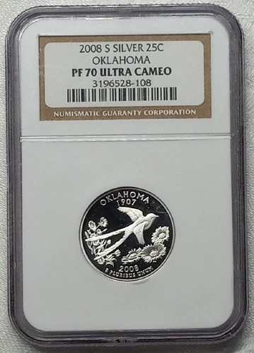 2008-S 25C OKLAHOMA STATE QUARTER NGC PF 70 ULTRA CAMEO SILVER
