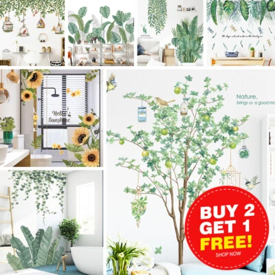 Tropical Green Leaves Wall Stickers Tree Plant Vinyl Nursery Home Decor Art - image 1 of 4