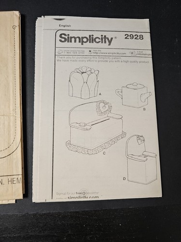 2928 Simplicity ewing Pattern UNCUT Tissue Box Covers Rose Tea Pot Sofa Chair - Picture 3 of 4