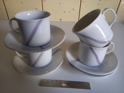 Rörstrand Rainbow decor by Bertil Vallien, set of 4 coffee cups + saucers Sweden