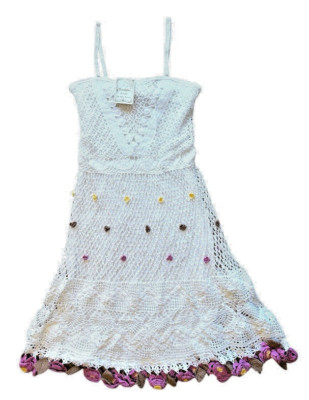 $349 Papillon Kroschetta Crochet Flowers Dress Medium 6 8 Floral Hand Made NWT
