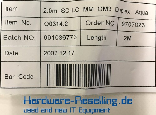 Hwr Duplex Jumper O0314.2 LWL Câble 2 Mètre Turquoise Sc / LC Connexion Neuf + - Photo 2/6