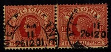 Australia Victoria 1901 1910 Three halfpence 1½d red brown SG386b Used pair