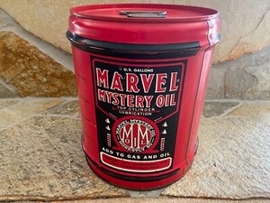 Marvel Mystery 5 Gallon Oil Can-OUTSTANDING CONDITION- Empty- Vintage- 5-24-1969