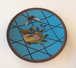 19th C. Chinese Cloisonne on Bronze 12" Charger, Meiji Period, Fruit Decoration
