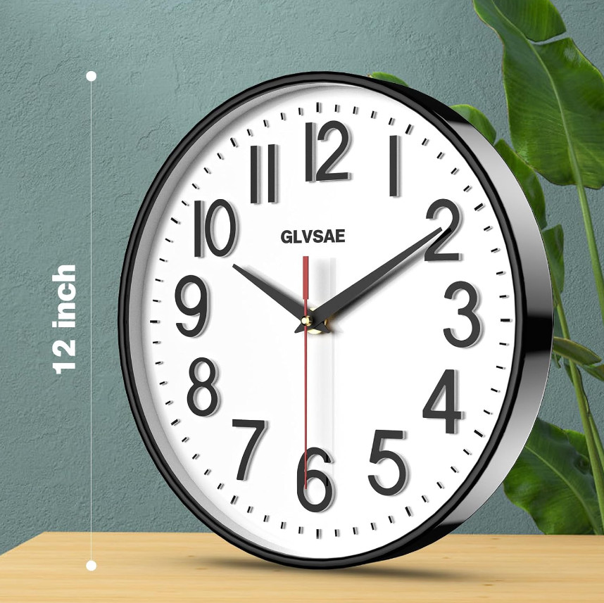 12 Inch Round Wall Clock Silent Non-Ticking Wall Clock Batte