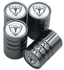 4x Tesla Wheel Tire Caps Air Valve Stem Cover Car, SUV, Trucks, (Metallic Black)