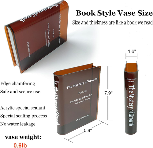 Brown Book Flowers Vase - Cute Bookshelf Decor, Unique Vase for Book Lovers, Art - 第 8/12 張圖片