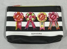 New - Sephora Faux Leather Cosmetic Makeup Accessories Bag With Ribbons Design