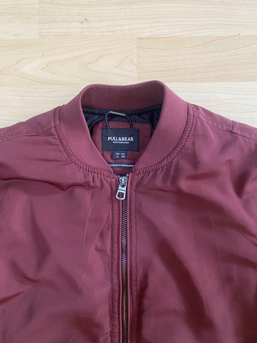 Pull&Bear Men's Unisex Bomber Jacket Ruby Red Bordo S