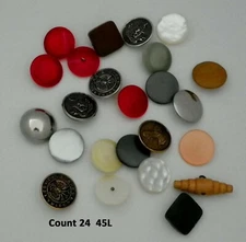 24 Lot Mixed Button 45L Shank & Flat 2 Hole & 4 Hole Mix Multicolor  Metal