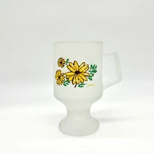 Vintage Tiara '86 Frosted Glass Mug Yellow Floral Coffee Cup Novelty Drinkware