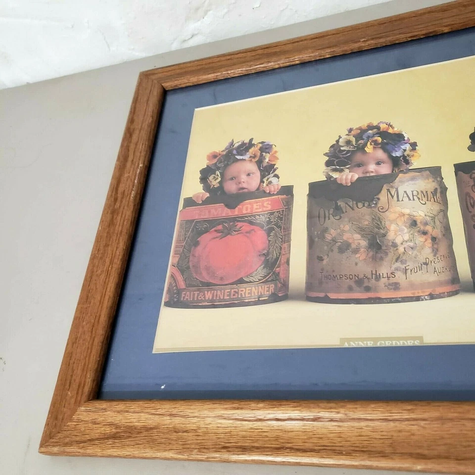 Anne Geddes Pansies Babies In Vegetable Cans Printed Picture Wood Frame 16"x19" - Image 3 of 4
