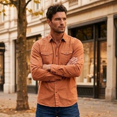 Redsun Jeans Button Down Longsleeve Burnt Orange XL Men's Shirt Cotton Blend EUC