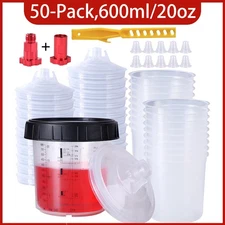 50 Pack Disposable Paint Spray Gun Cup Liners & Lid System Kit 20oz 600ML Cups