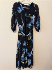 Vince Camuto Blue Floral Midi Dress NWT XS Sheer Sleeve Belted Wrap