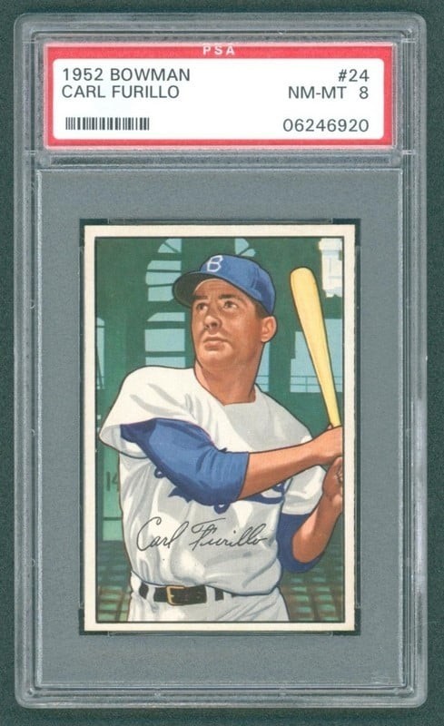 1952 BOWMAN - #24 CARL FURILLO PSA 8 BROOKLYN DODGERS "Free Shipping"