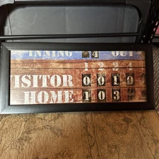 Black Framed W/glass. Baseball Scoreboard Size 9.96x21.79. Great Man Cave Decor