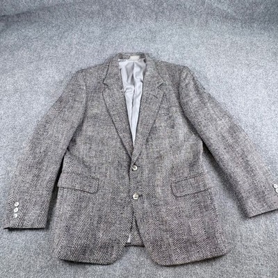 Vintage 80s Bruce Hunt Herringbone Blazer Mens 42R Black Sport Coat Academia