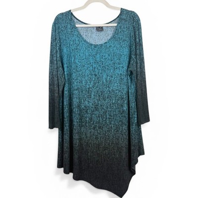 Clara Sun Woo Teal Black Ombre Sharkbite Tunic Top LS Scoop Neck L/XL No Tag