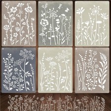 6Pc Wildflower Stencil Kit Reusable Floral Template for Walls Furniture Decor