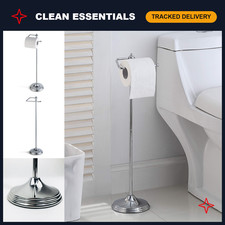 Free Standing Toilet Tissue Paper Holder Stand with Reserve, Chrome Finish
