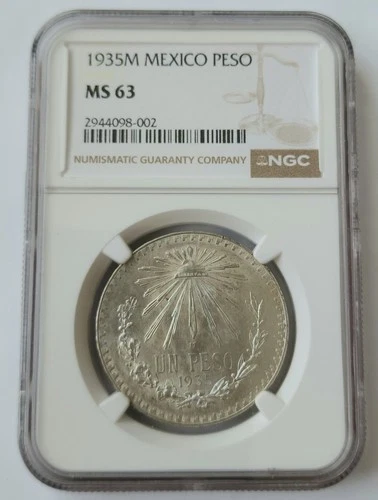MEXICO Silver Coin 1 PESO 1935 Mo UNC NGC MS63