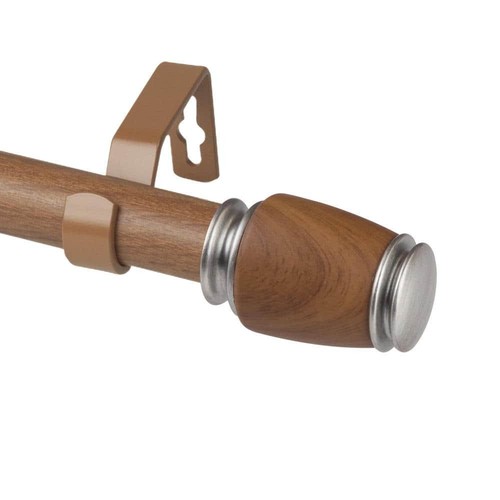 1 dia Adjustable Single Faux Wood Curtain Rod 120-170 inch in Chestnut with