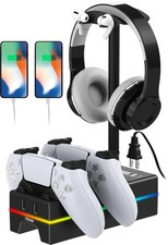 PS5 Controller Charger Dock for DualSense with USB Port AC Outlet RGB Stand