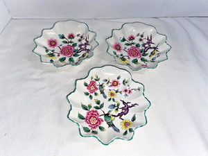 (3) Gorgeous Vintage James Kent Old Foley "Chinese Rose" Decagon Floral Dishes