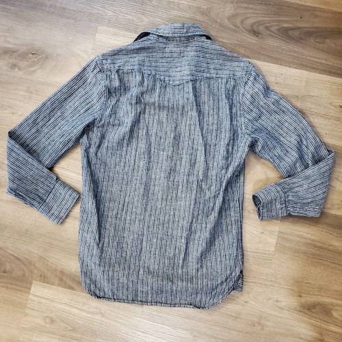 Camisa Taylor Stitch Para Hombre 38 Pequeña Cáñamo Cambray Rayas Perla A Presión Vaquero Occidental - Imagen 2 de 6