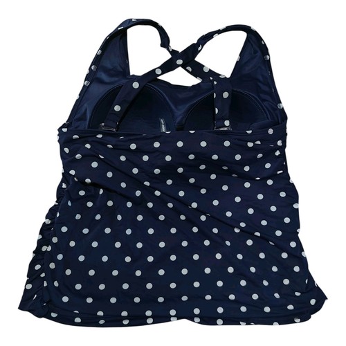 Lands' End Square Neck Halter Tankini Swimsuit Top Navy Blue Polka Dot Size 18W - Picture 2 of 5