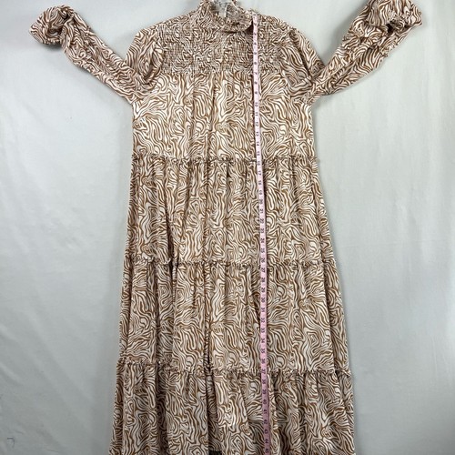 Cinq à Sept Dress Womens 8 Rika Zebra Tiered Midi Shift Ruffle Smocked Neck - Picture 8 of 20