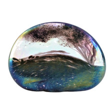 Ditchfield Glasform Landscape Paperweight Iridescent Glass Blue Green Signed