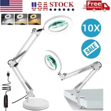 10X Magnifying Glass Desk Light Magnifier LED Lamp Reading Lamp With Base& Clamp
