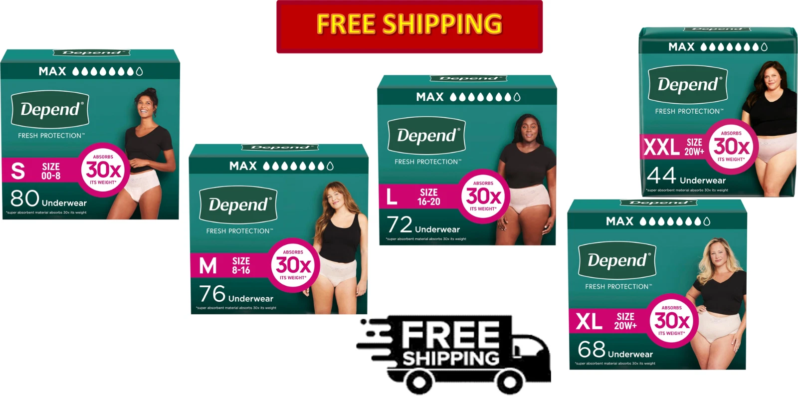 Depend Fresh Protection Women Disposable Incontinence Diapers Max Absorbency