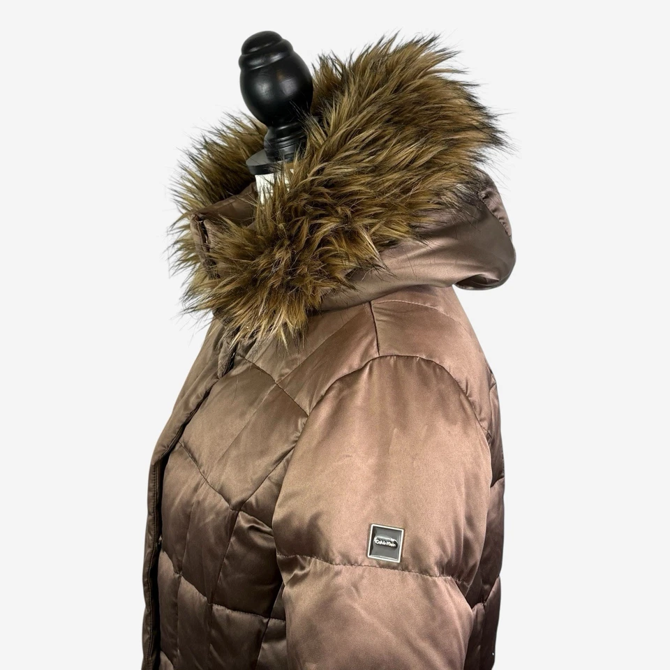 Abrigo Parka Calvin Klein Imitación Piel Pato Plumón Talla M Cremallera Marrón Capucha Extraíble Foto 3 de 4
