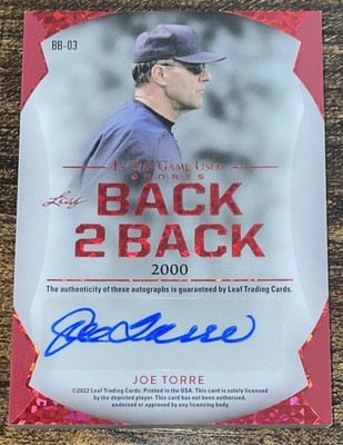 Joe Torre and Brian Cashman Dual Autograph Signed 2022 Leaf In The Game Used 2/9