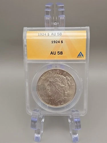 1924 $1 Peace Silver Dollar ANACS AU 58