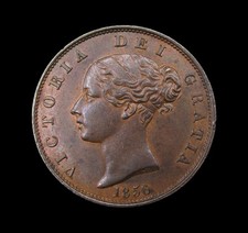 VICTORIA 1856 COPPER YOUNG HEAD HALFPENNY - HIGH GRADE