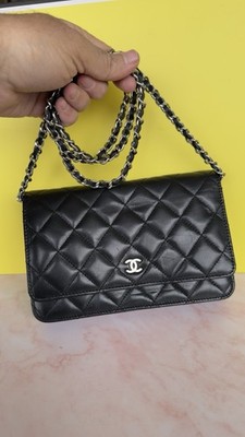 Authentische CHANEL Matelasse Kette Schulter Geldbörse gesteppt Leder WOC Tas...